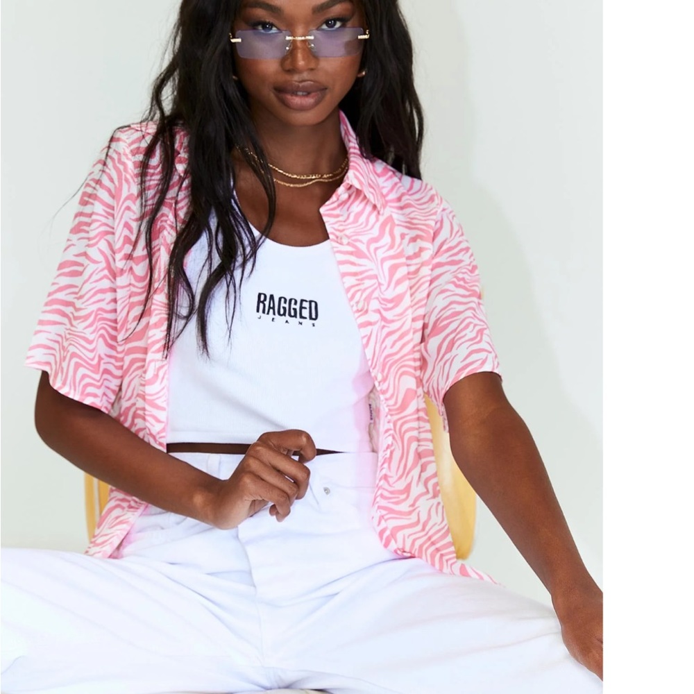 Pink zebra shirt sleeve button up princess polly